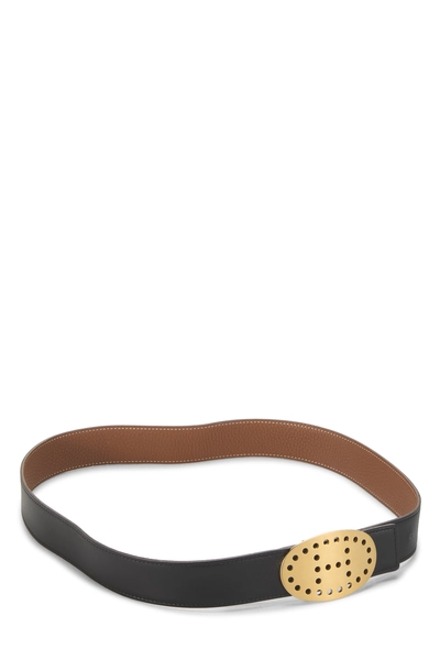 Black Leather Reversible Evelyne Belt 80, , large