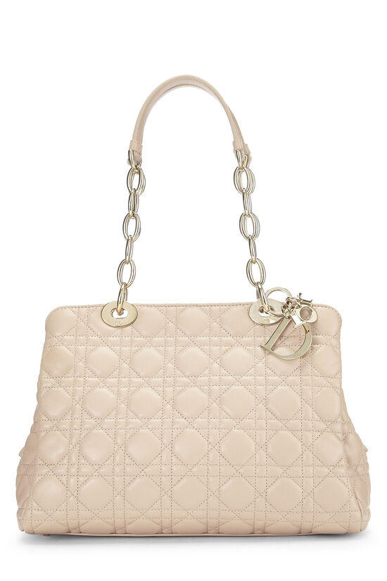 Christian Dior Beige Lambskin Leather Cannage Soft Tote Bag.