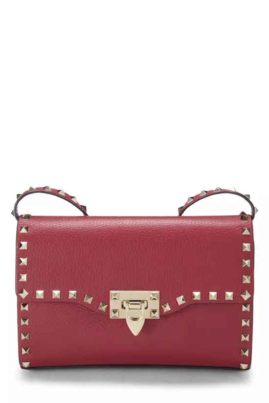Red Leather Rockstud Flap Crossbody Bag, , large image number 0
