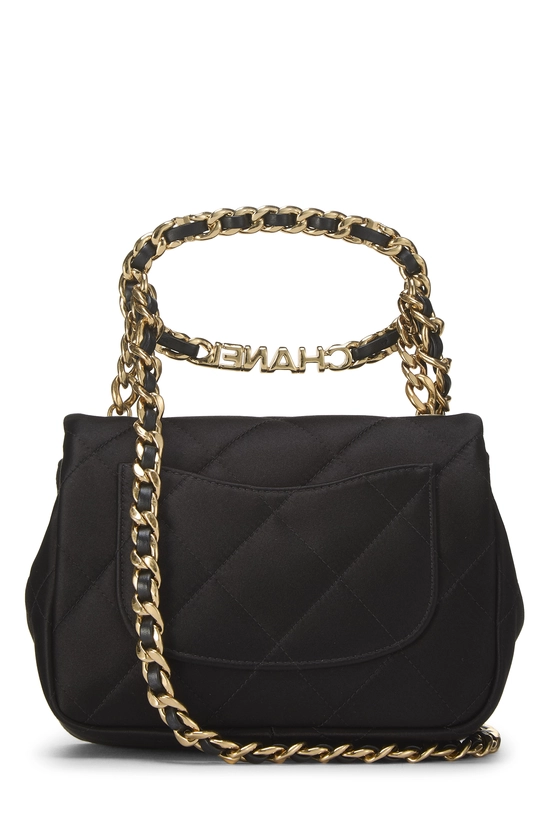 Black Satin Top Handle Flap Bag Mini, , large image number 3