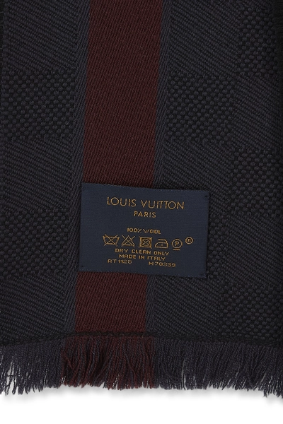 Navy Damier Echarpe Messager Wool Scarf, , large