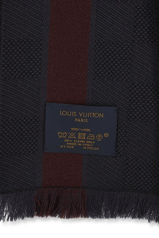 Navy Damier Echarpe Messager Wool Scarf, , large image number 1