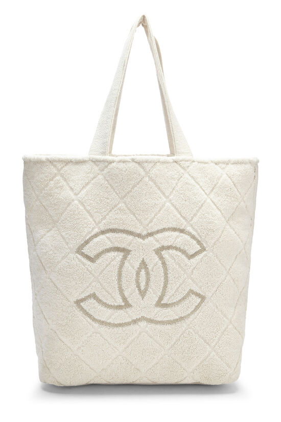 Chanel Chanel Grey Terry Cotton CC logo & Striped Sports Beach Bag