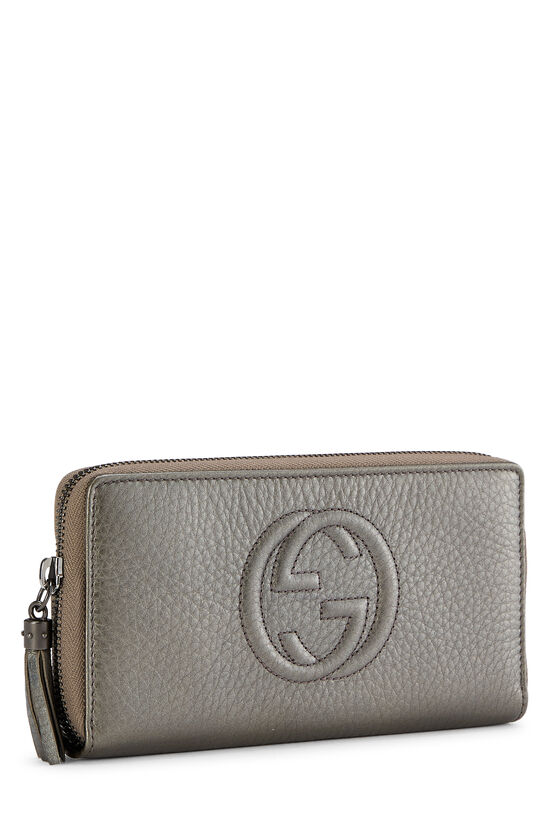 Grey Metallic Leather Soho Zip Around Wallet, , large image number 1