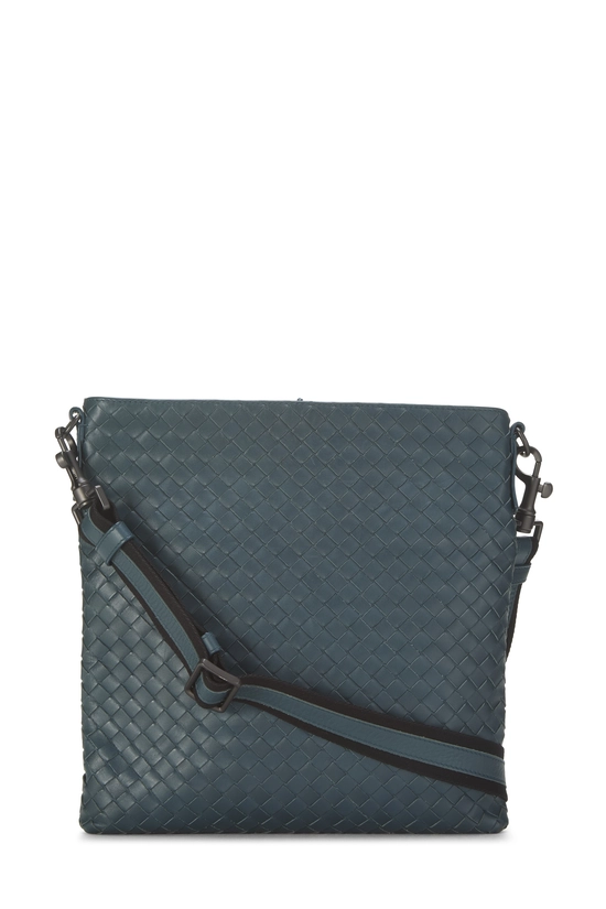 Blue Intrecciato Flat Messenger Bag, , large image number 3