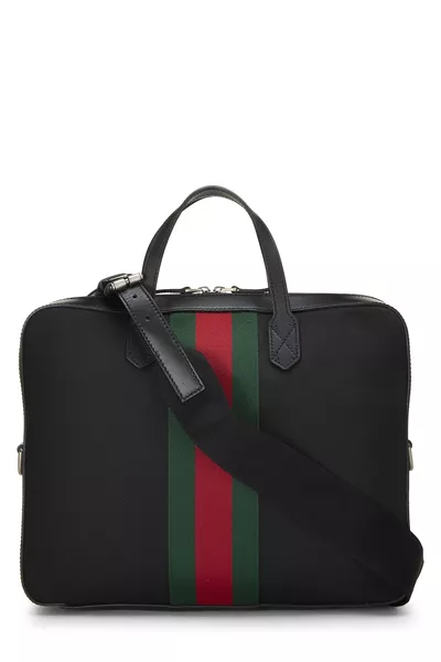 Black Techno Canvas Web Briefcase, , large