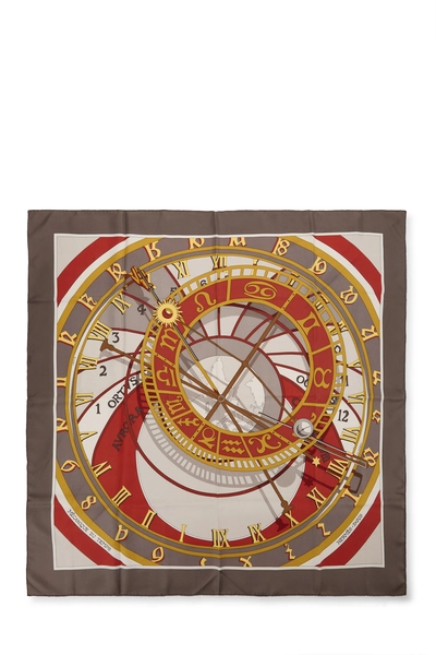 Grey & Multicolor 'Mecanique du Temps' Silk Scarf 90