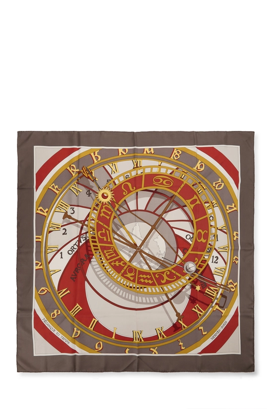 Grey & Multicolor 'Mecanique du Temps' Silk Scarf 90, , large image number 0