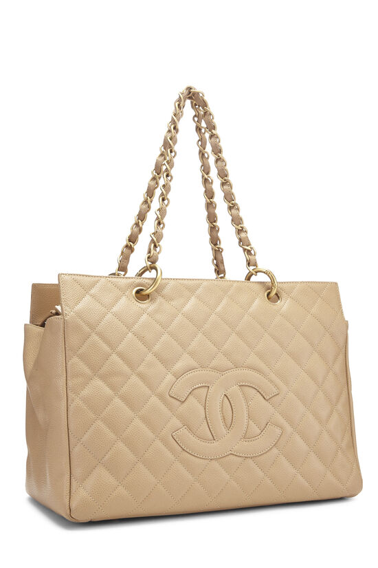 Chanel Beige Quilted Caviar Timeless 'CC' Tote Medium