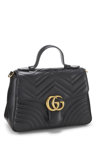 Gucci Black Leather GG Marmont Top Handle Flap Bag Mini — photo 2