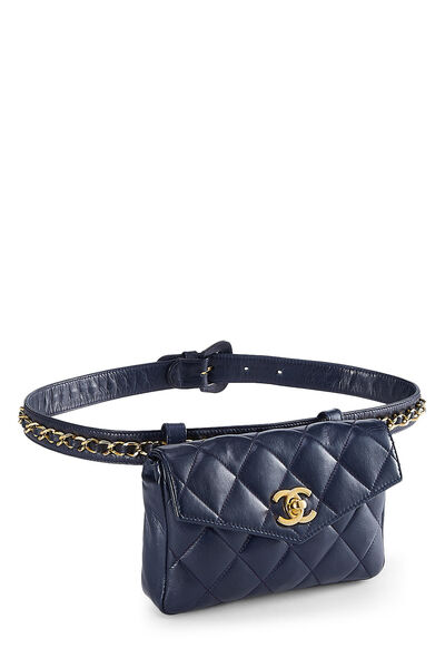 Navy Quilted Lambskin Belt Bag 30, , large