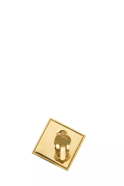 Gold 'CC' Square Earrings, , large