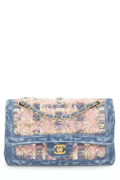 Pink Denim Classic Double Flap Medium