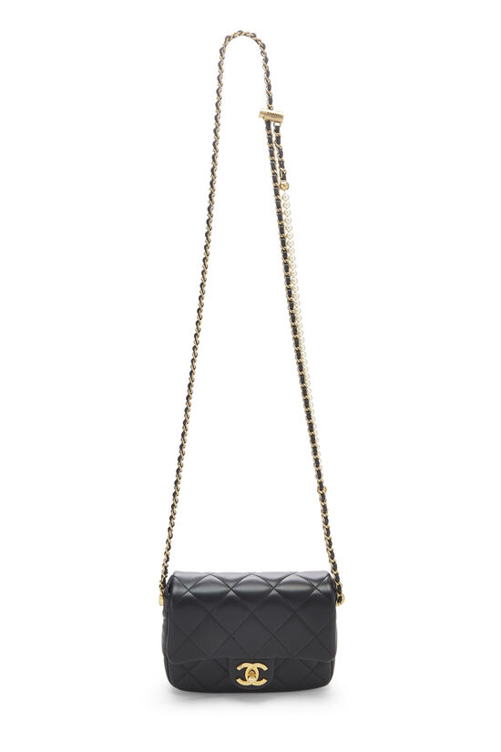 Flap Coin Purse with Chain, lambskin & gold-tone metal, black