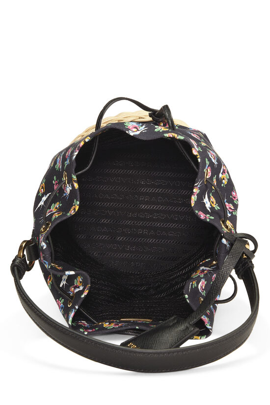 Multicolor Canvas & Wicker Drawstring Bucket Bag, , large image number 5