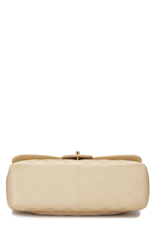 Chanel - Beige Quilted Caviar New Classic Double Flap Jumbo