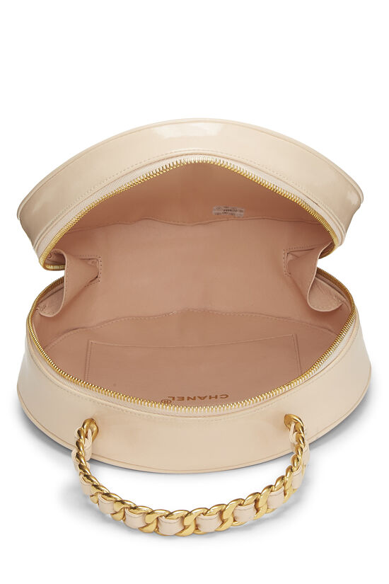 Beige Quilted Patent Leather Round 'CC' Bag, , large image number 5