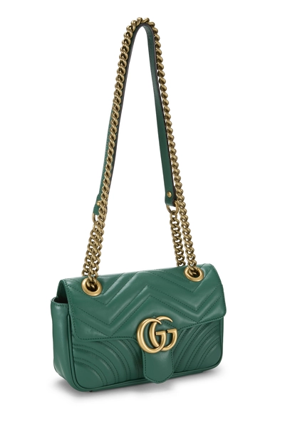 Green Leather GG Marmont Shoulder Bag Mini, , large