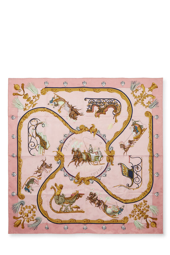 Pink & Multicolor 'Plumes et Grelots' Silk Scarf 90, , large image number 0