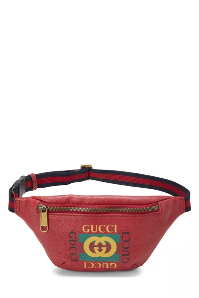 Red Leather Logo Printed Belt Bag