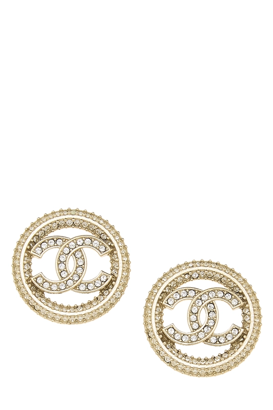 Gold Crystal 'CC' Circle Earrings, , large image number 0