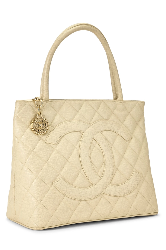 Cream Quilted Caviar Medallion Tote, , large image number 1