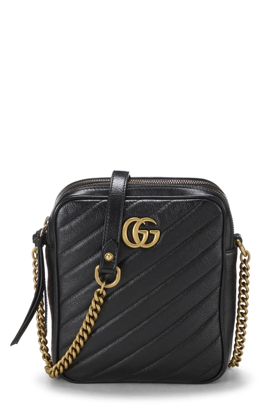 Black Leather GG Marmont Double Zip Crossbody Bag Small