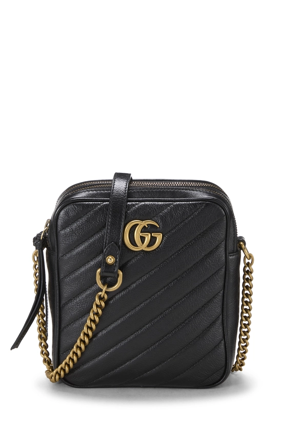 Black Leather GG Marmont Double Zip Crossbody Bag Small, , large image number 0