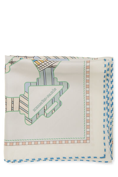 White & Multicolor 'Tatersale en Zig Zag' Silk Scarf 90, , large