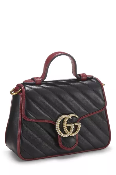 Black Leather Torchon GG Marmont Top Handle Bag Mini, , large