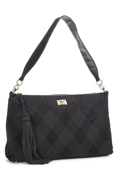 Black Suede Shoulder Bag, , large