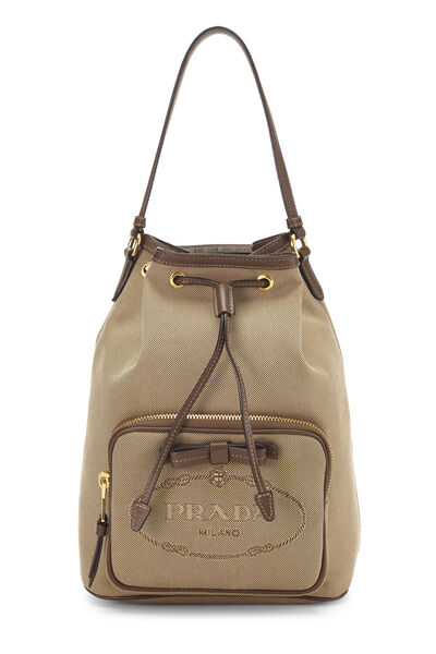 Brown Logo Jacquard Canvas Bucket Bag
