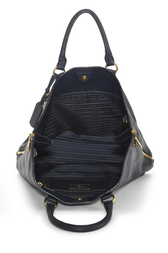 Navy Vitello Daino Side Zip Tote, , large image number 5