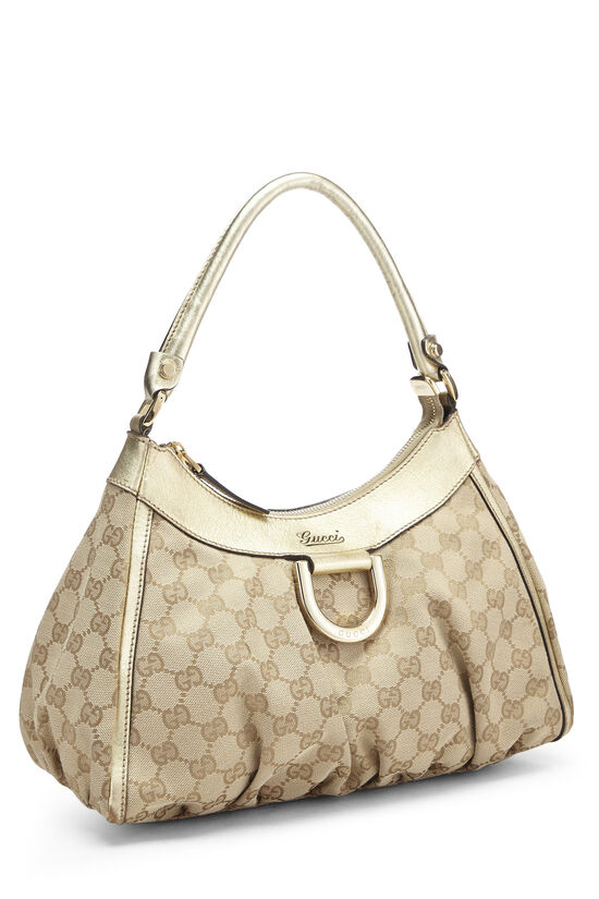 Gucci Gold GG Canvas & Leather D-ring Hobo Bag