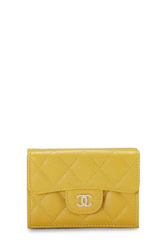 Yellow Quilted Caviar 'CC' Compact Wallet