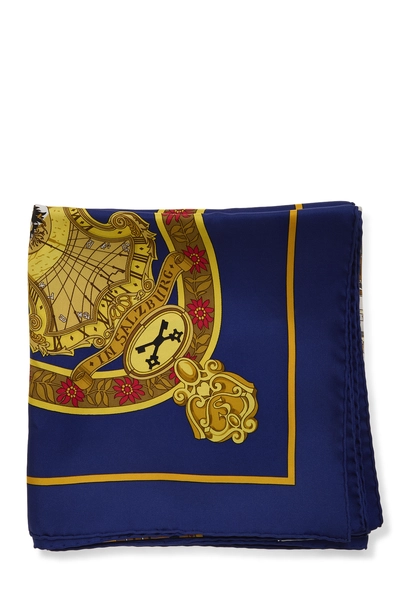 Navy & Multicolor 'Salzburg' Silk Scarf 90, , large