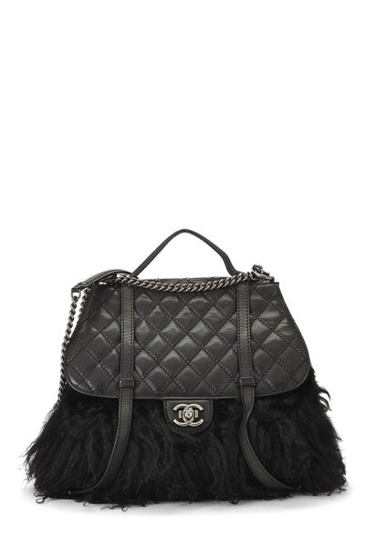 Paris-Dallas Black Lambskin Mongolian Double Flap