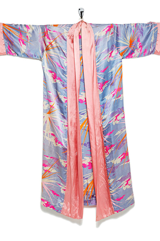 Pink & Blue Silk Cloud Print Robe, , large image number 0