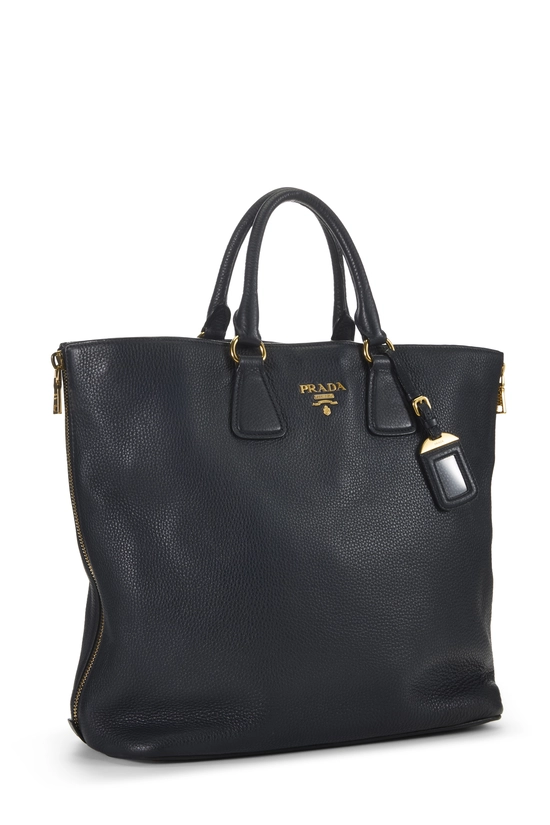 Navy Vitello Daino Side Zip Tote, , large image number 1