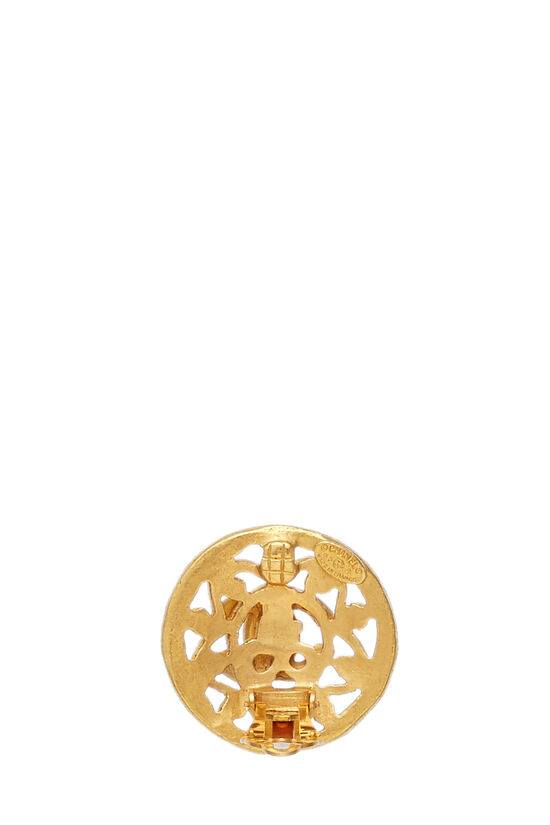 Gold 'CC' Fretwork Round Earrings, , large image number 3