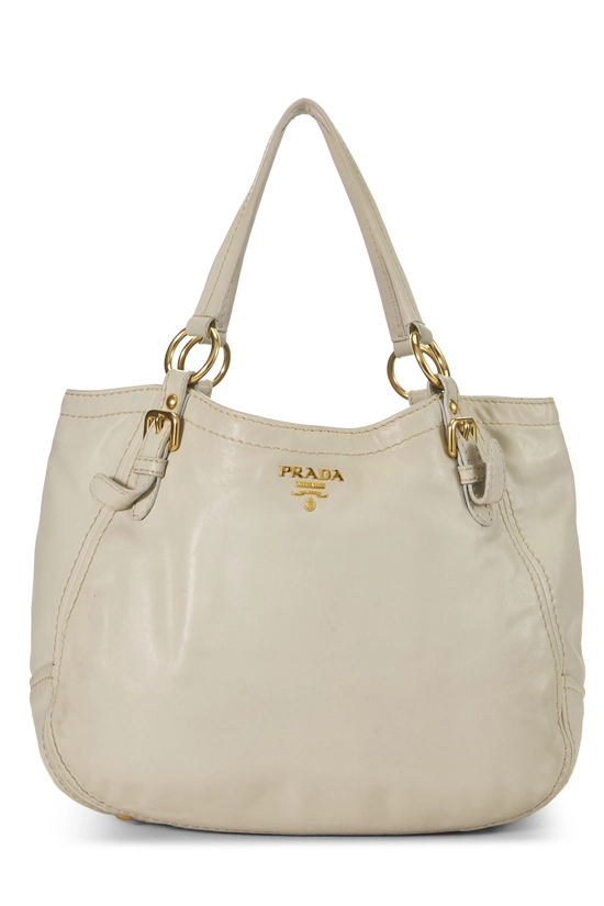 White Calfskin Leather Buckle Tote, , large image number 0