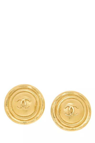 Gold Round 'CC' Earrings