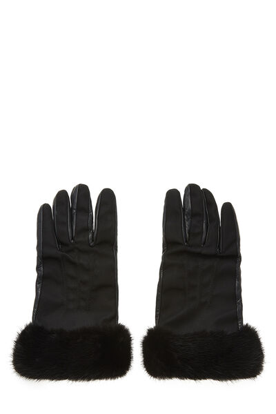 Black Leather Fur Trim Gloves