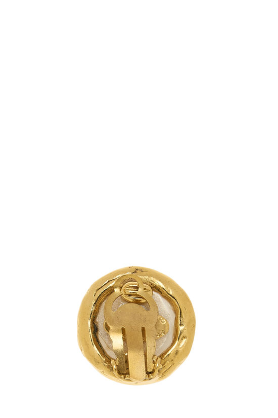 Gold Faux Pearl Button Earrings, , large image number 1
