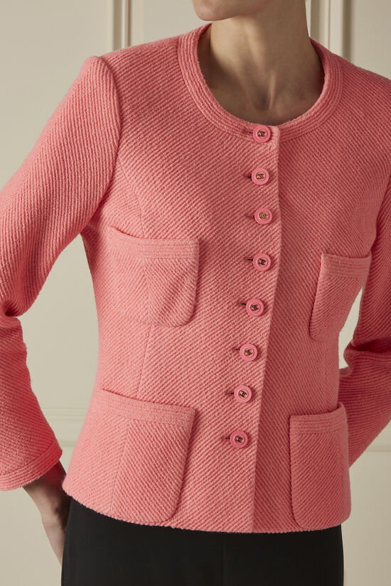 Chanel Pink Wool Blend Collarless Buttoned Jacket 60CHX-181
