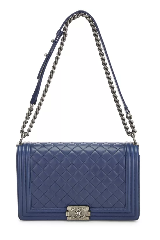 Navy Quilted Lambskin Boy Bag Large, , large image number 0