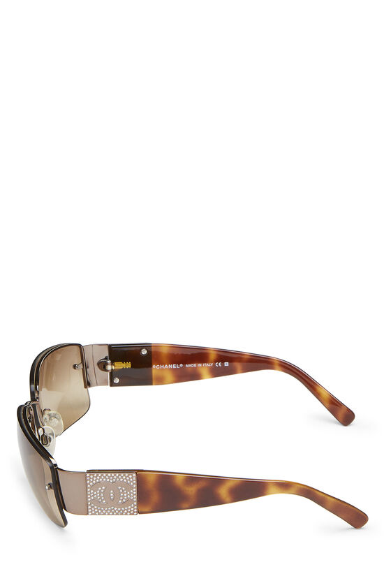 Brown Faux Tortoise Acetate Swarovski Sunglasses, , large image number 4