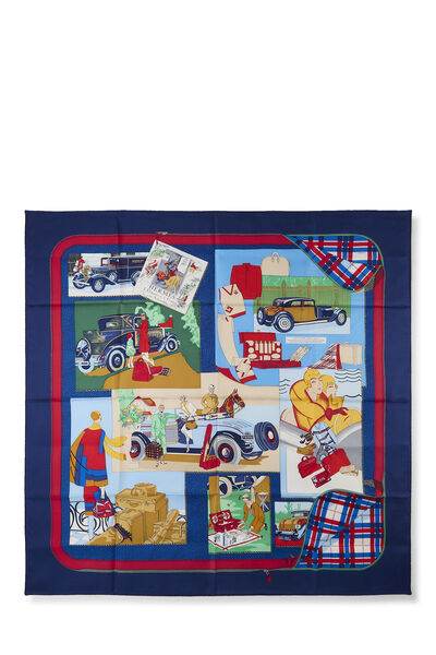 Navy & Multicolor 'L&rsquo;Elegance et le Confort' Silk Scarf 90