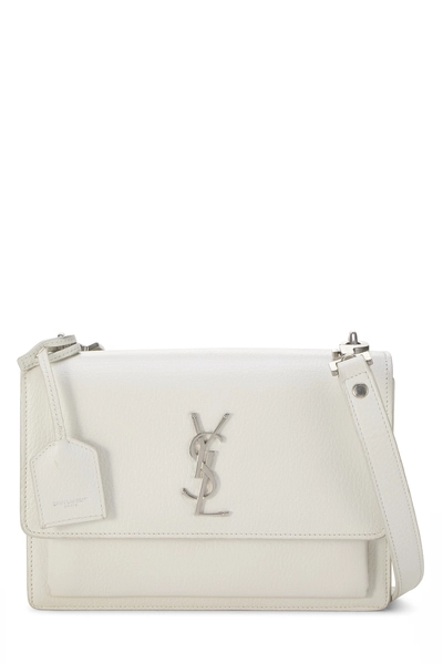 YSL White Calfskin Leather Sunset Medium