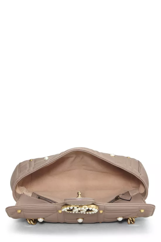 Pink Leather & Faux Pearl GG Marmont Shoulder Bag Small, , large image number 5